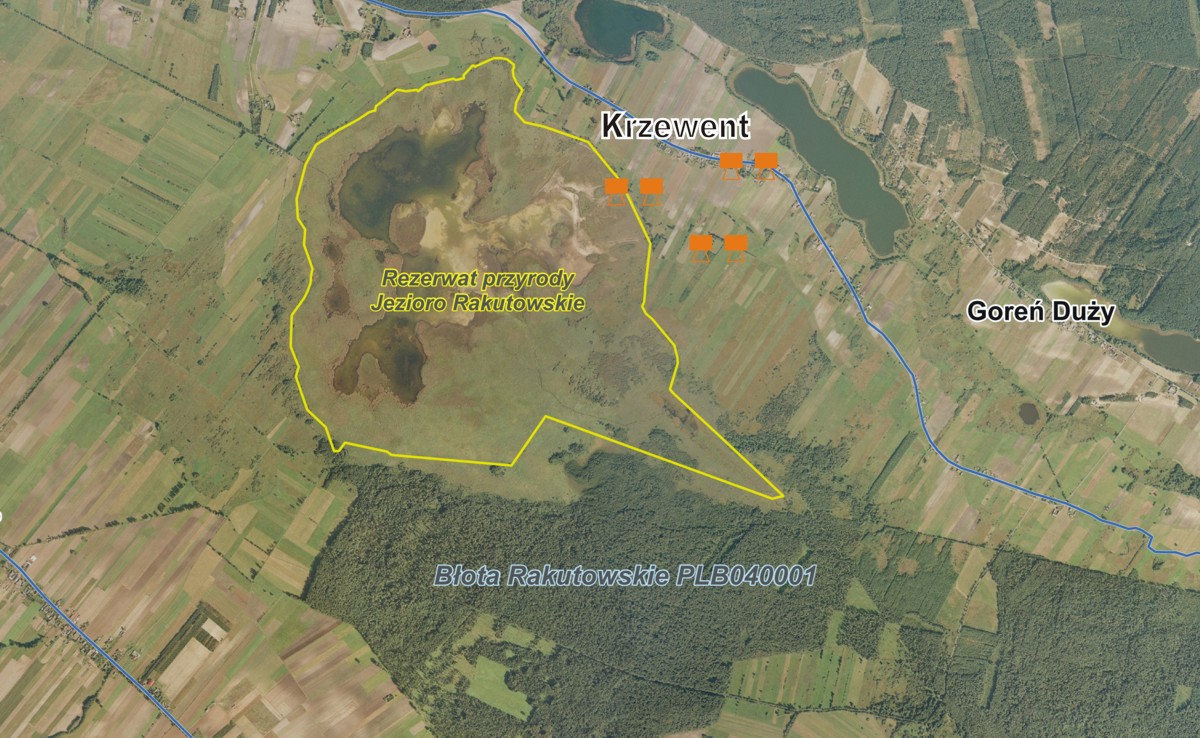 Lokalizacja tablic w rezerwacie Bagno Głusza.